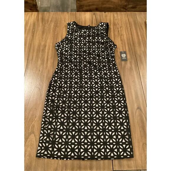 Vince Camuto lace bodice Sleeveless Floral Eyelet Lined Black Sheath mini Dress - Picture 1 of 9